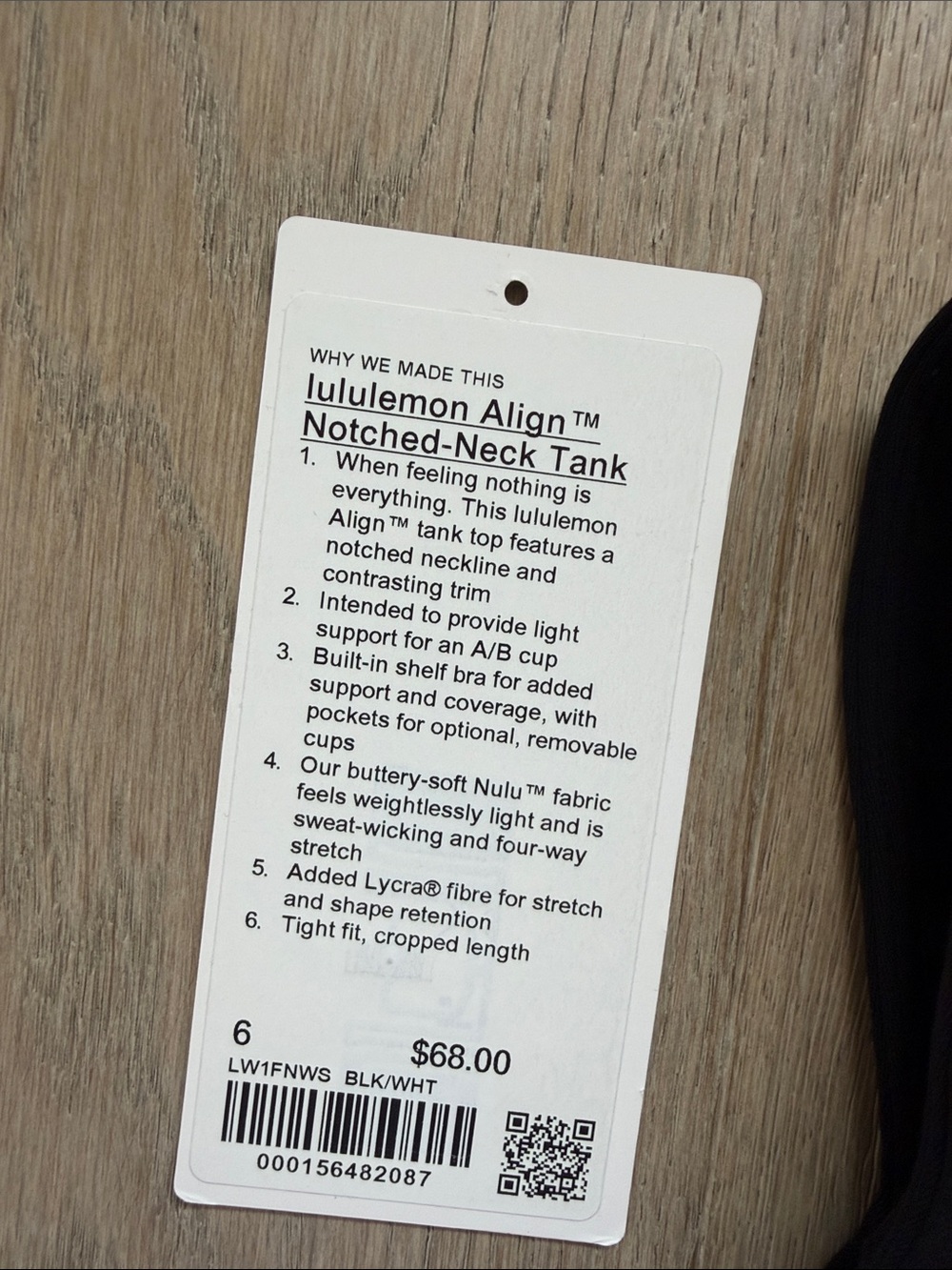 EUC align notched neck tank black/white size 6 lululemon - Picture 2 of 14